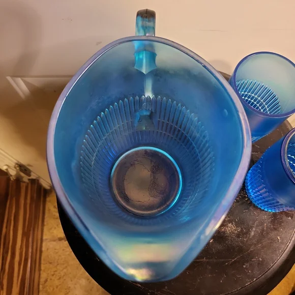 Fenton Celeste Blue Irridescent 90th Anniversary Pitcher and 2 Tumblers - Picture 5 of 11